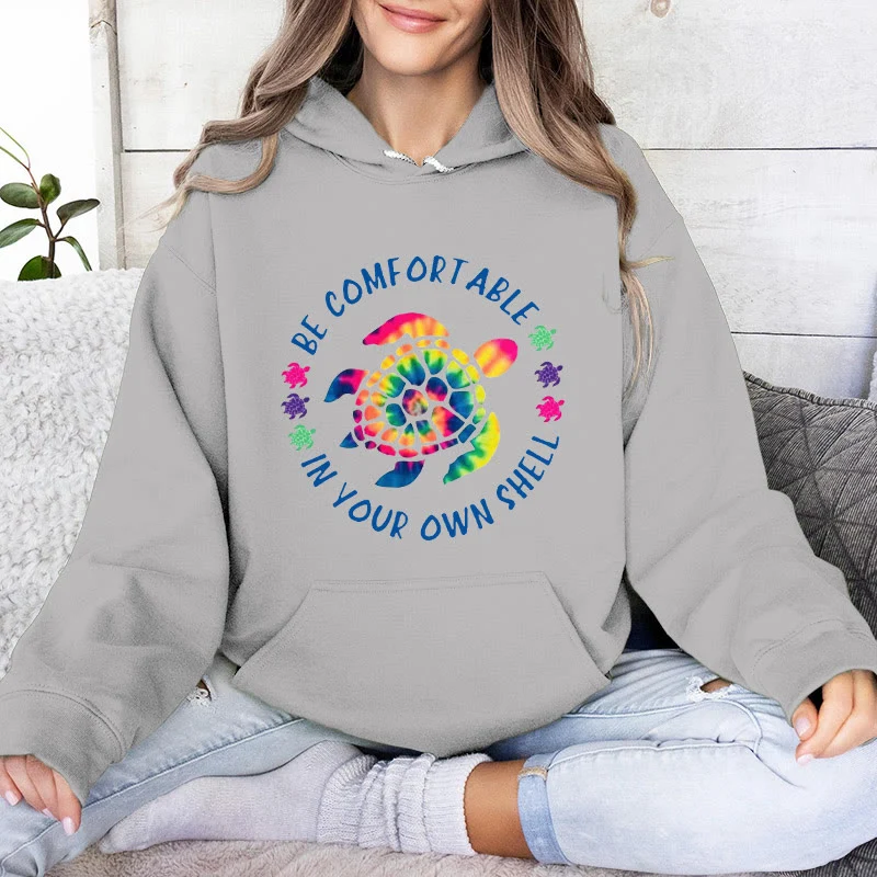 Olivenorma "Fühlen Sie sich wohl in Ihrer Muschel" Spirituelle Kapuzenpullover mit Meeresschildkröte, Fleece-Kapuzenpullover