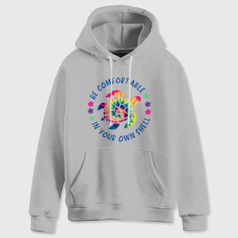 Olivenorma "Fühlen Sie sich wohl in Ihrer Muschel" Spirituelle Kapuzenpullover mit Meeresschildkröte, Fleece-Kapuzenpullover