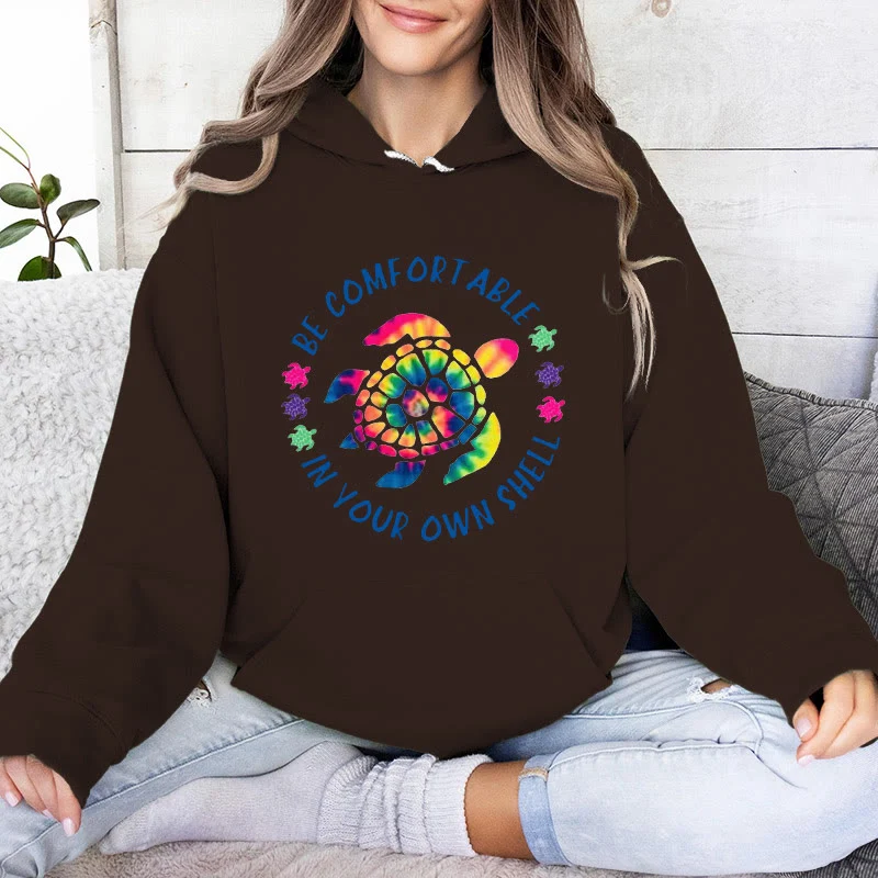 Olivenorma "Fühlen Sie sich wohl in Ihrer Muschel" Spirituelle Kapuzenpullover mit Meeresschildkröte, Fleece-Kapuzenpullover