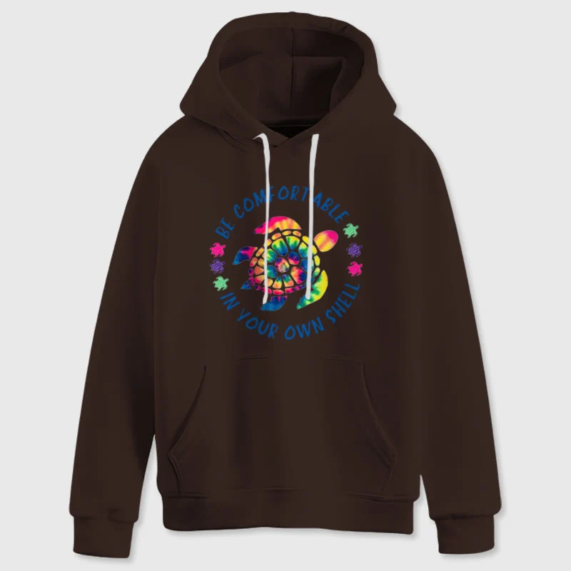 Olivenorma "Fühlen Sie sich wohl in Ihrer Muschel" Spirituelle Kapuzenpullover mit Meeresschildkröte, Fleece-Kapuzenpullover