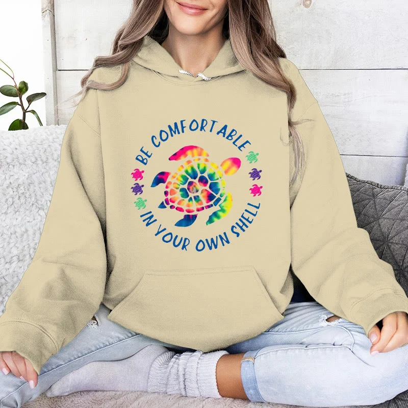 Olivenorma "Fühlen Sie sich wohl in Ihrer Muschel" Spirituelle Kapuzenpullover mit Meeresschildkröte, Fleece-Kapuzenpullover