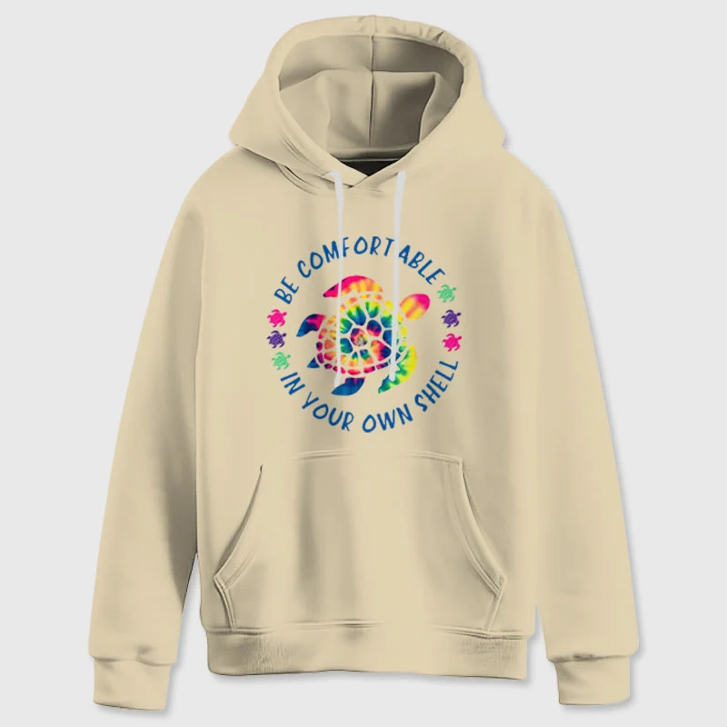 Olivenorma "Fühlen Sie sich wohl in Ihrer Muschel" Spirituelle Kapuzenpullover mit Meeresschildkröte, Fleece-Kapuzenpullover
