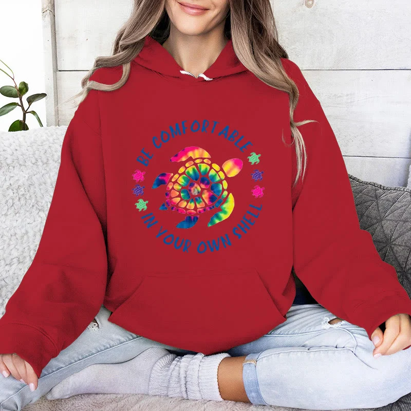 Olivenorma "Fühlen Sie sich wohl in Ihrer Muschel" Spirituelle Kapuzenpullover mit Meeresschildkröte, Fleece-Kapuzenpullover