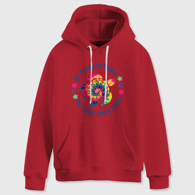 Olivenorma "Fühlen Sie sich wohl in Ihrer Muschel" Spirituelle Kapuzenpullover mit Meeresschildkröte, Fleece-Kapuzenpullover