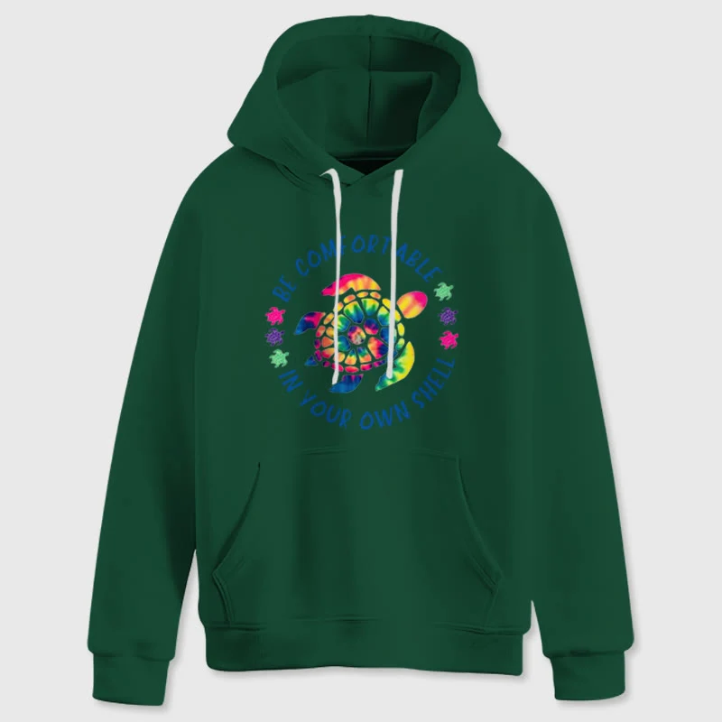 Olivenorma "Fühlen Sie sich wohl in Ihrer Muschel" Spirituelle Kapuzenpullover mit Meeresschildkröte, Fleece-Kapuzenpullover