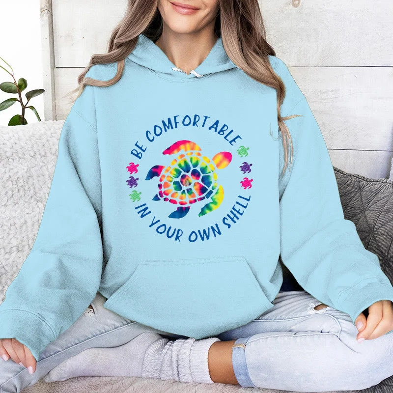 Olivenorma "Fühlen Sie sich wohl in Ihrer Muschel" Spirituelle Kapuzenpullover mit Meeresschildkröte, Fleece-Kapuzenpullover