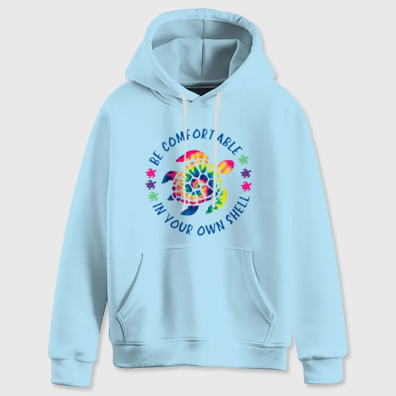 Olivenorma "Fühlen Sie sich wohl in Ihrer Muschel" Spirituelle Kapuzenpullover mit Meeresschildkröte, Fleece-Kapuzenpullover