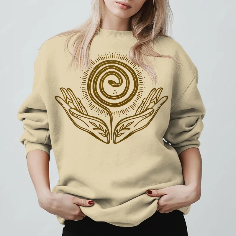 Olivenorma Spiritual Growth Spiral Tee Rundhalsausschnitt Langarm Loses Sweatshirt