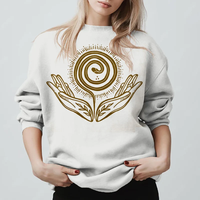 Olivenorma Spiritual Growth Spiral Tee Rundhalsausschnitt Langarm Loses Sweatshirt