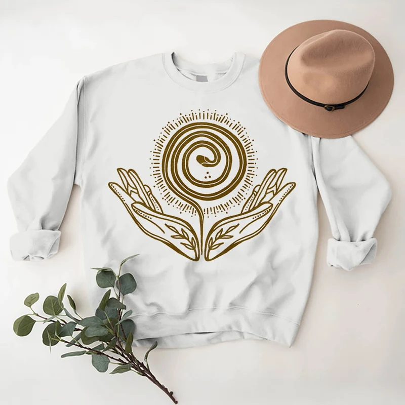 Olivenorma Spiritual Growth Spiral Tee Rundhalsausschnitt Langarm Loses Sweatshirt