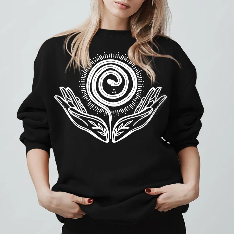 Olivenorma Spiritual Growth Spiral Tee Rundhalsausschnitt Langarm Loses Sweatshirt