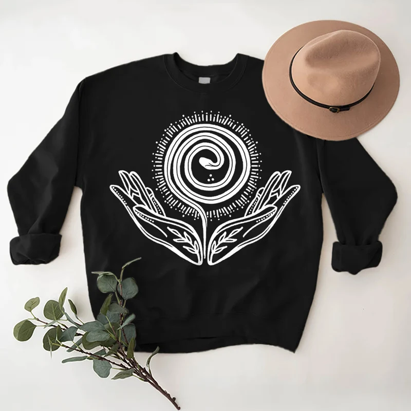 Olivenorma Spiritual Growth Spiral Tee Rundhalsausschnitt Langarm Loses Sweatshirt