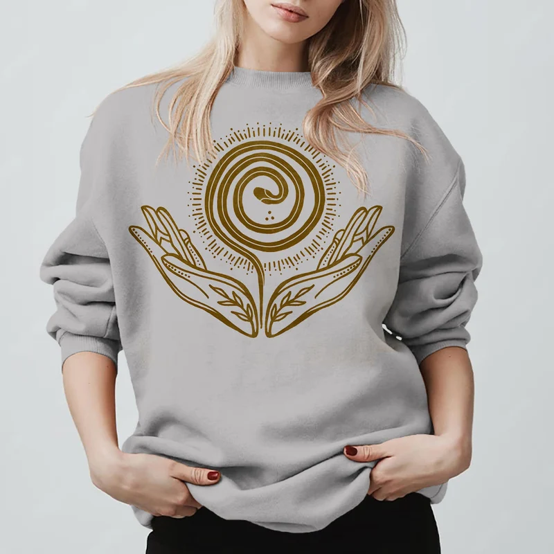 Olivenorma Spiritual Growth Spiral Tee Rundhalsausschnitt Langarm Loses Sweatshirt