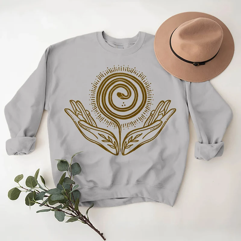 Olivenorma Spiritual Growth Spiral Tee Rundhalsausschnitt Langarm Loses Sweatshirt