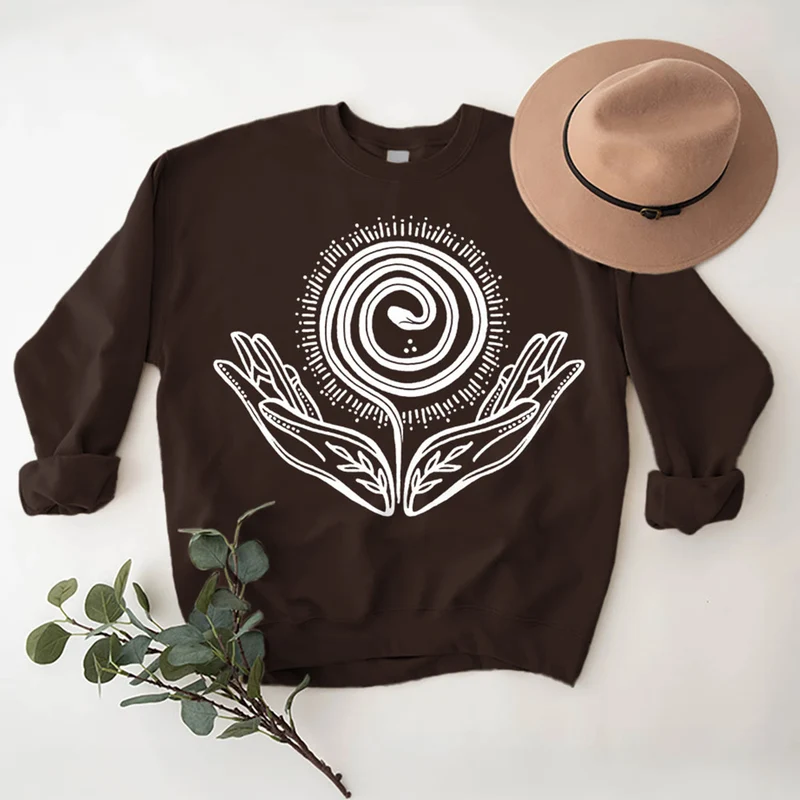 Olivenorma Spiritual Growth Spiral Tee Rundhalsausschnitt Langarm Loses Sweatshirt