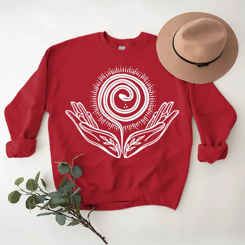 Olivenorma Spiritual Growth Spiral Tee Rundhalsausschnitt Langarm Loses Sweatshirt