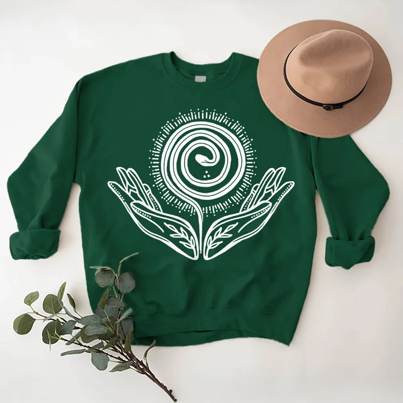 Olivenorma Spiritual Growth Spiral Tee Rundhalsausschnitt Langarm Loses Sweatshirt