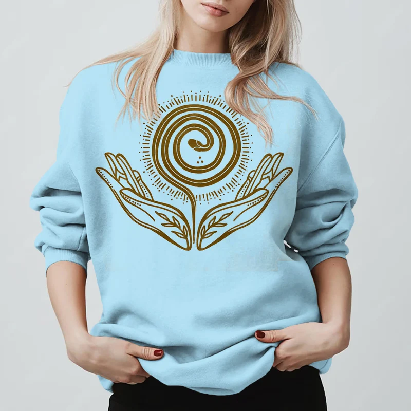 Olivenorma Spiritual Growth Spiral Tee Rundhalsausschnitt Langarm Loses Sweatshirt