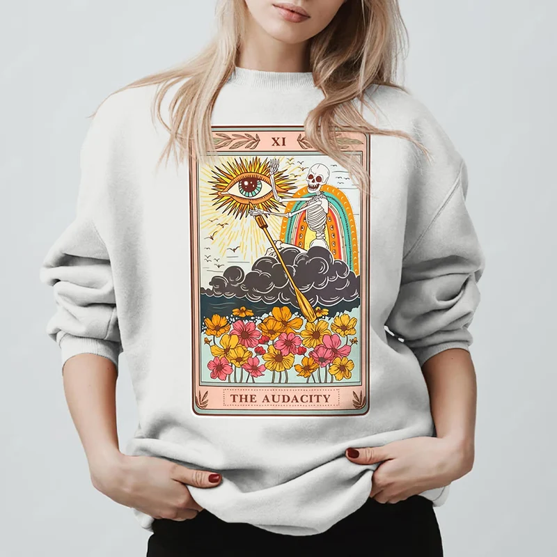 Olivenorma THE AUDACITY Totenkopf-Tarotkarte Unisex Rundhalspullover
