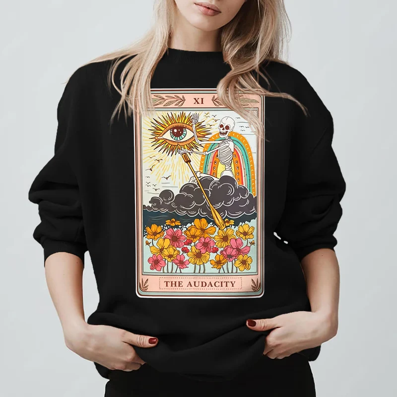 Olivenorma THE AUDACITY Totenkopf-Tarotkarte Unisex Rundhalspullover
