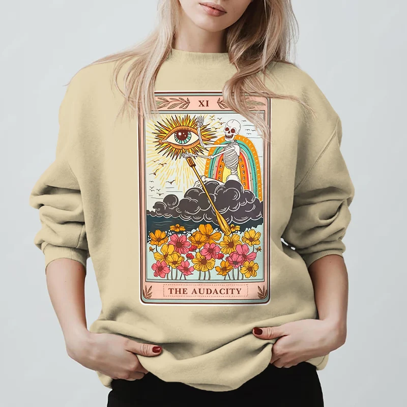 Olivenorma THE AUDACITY Totenkopf-Tarotkarte Unisex Rundhalspullover