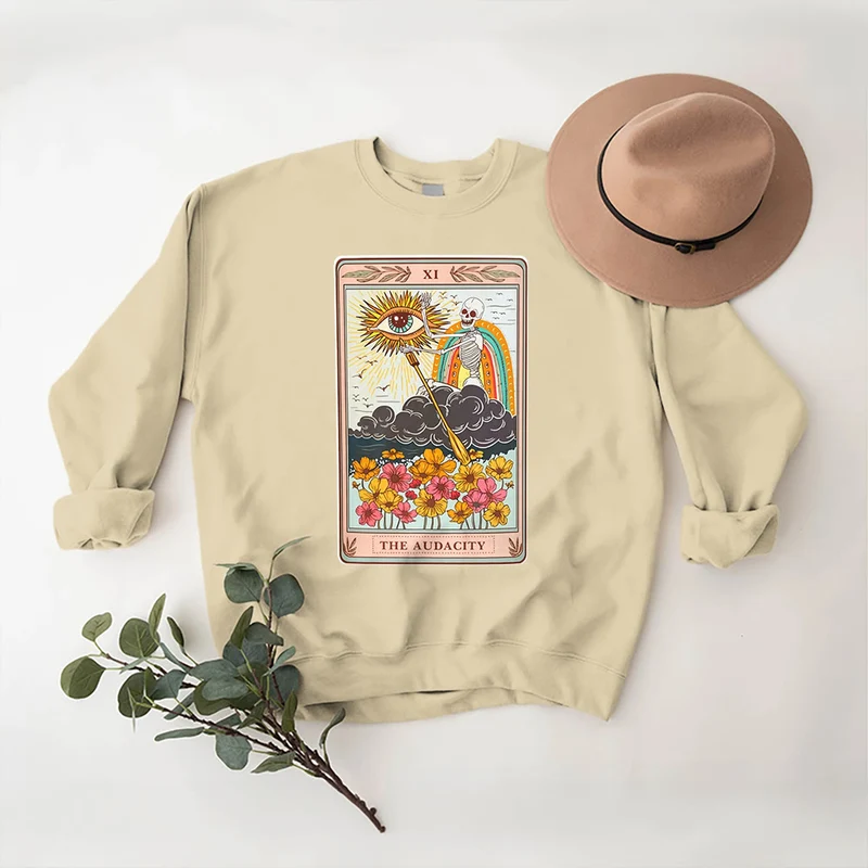 Olivenorma THE AUDACITY Totenkopf-Tarotkarte Unisex Rundhalspullover