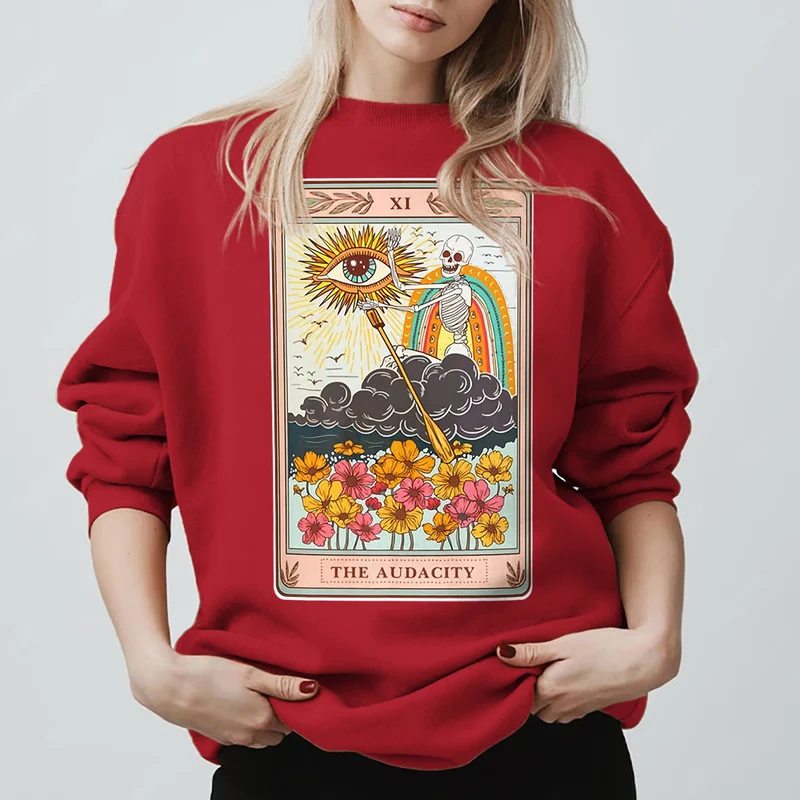 Olivenorma THE AUDACITY Totenkopf-Tarotkarte Unisex Rundhalspullover