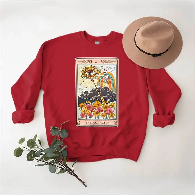 Olivenorma THE AUDACITY Totenkopf-Tarotkarte Unisex Rundhalspullover