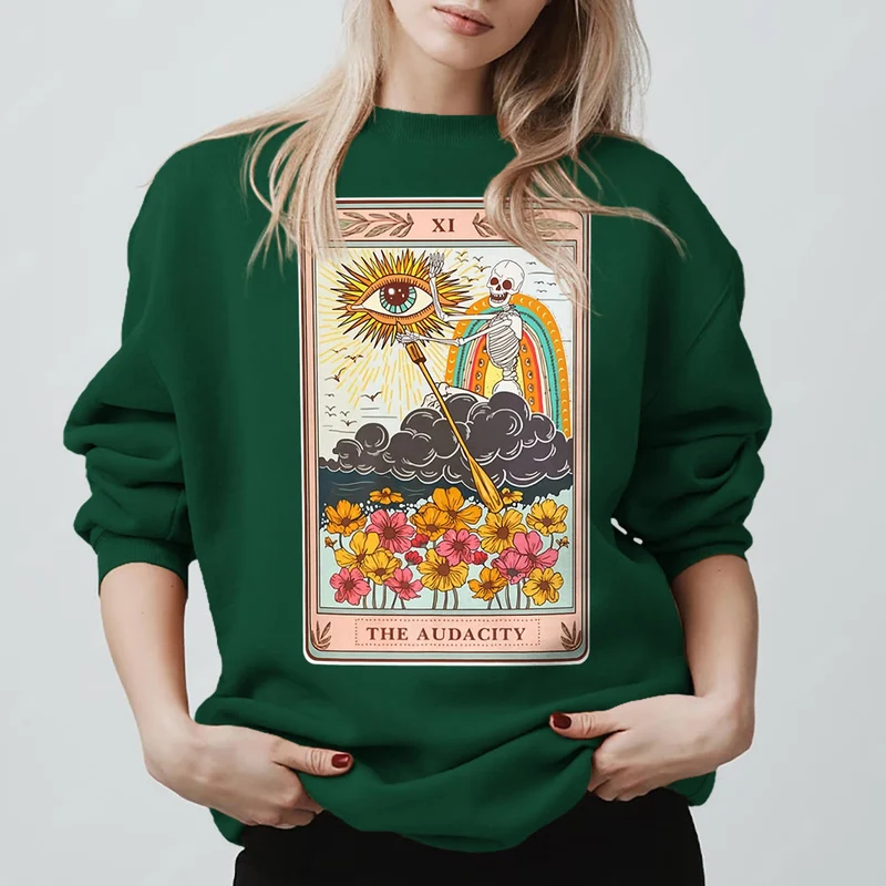 Olivenorma THE AUDACITY Totenkopf-Tarotkarte Unisex Rundhalspullover