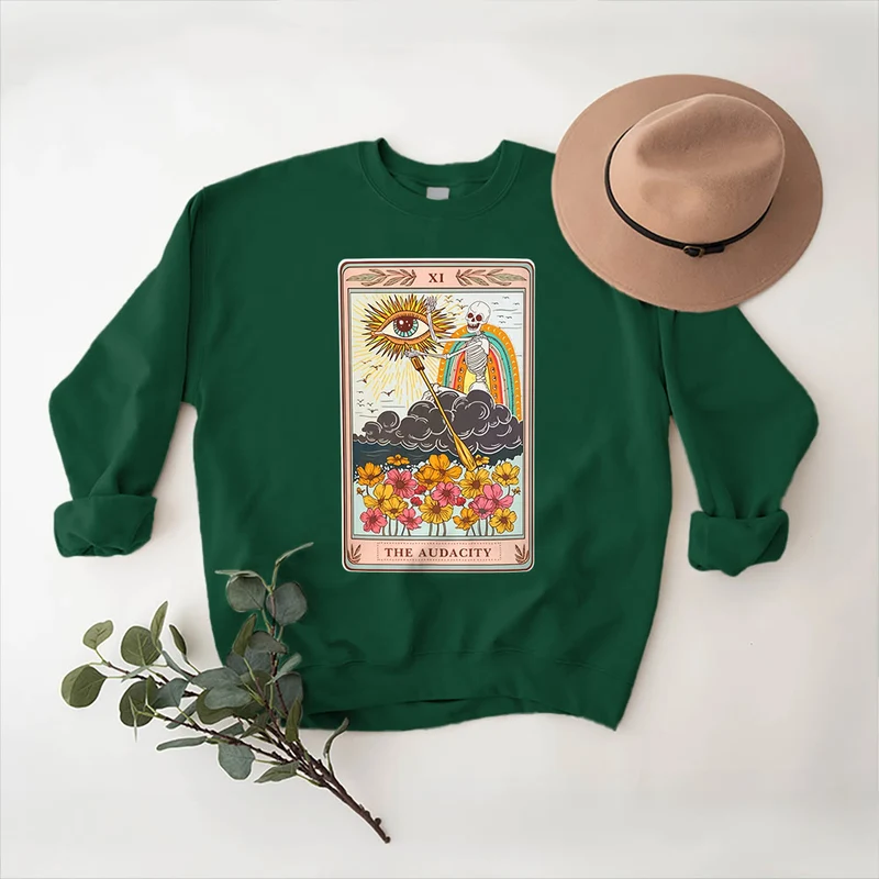 Olivenorma THE AUDACITY Totenkopf-Tarotkarte Unisex Rundhalspullover