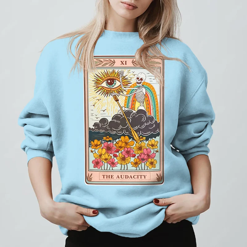 Olivenorma THE AUDACITY Totenkopf-Tarotkarte Unisex Rundhalspullover