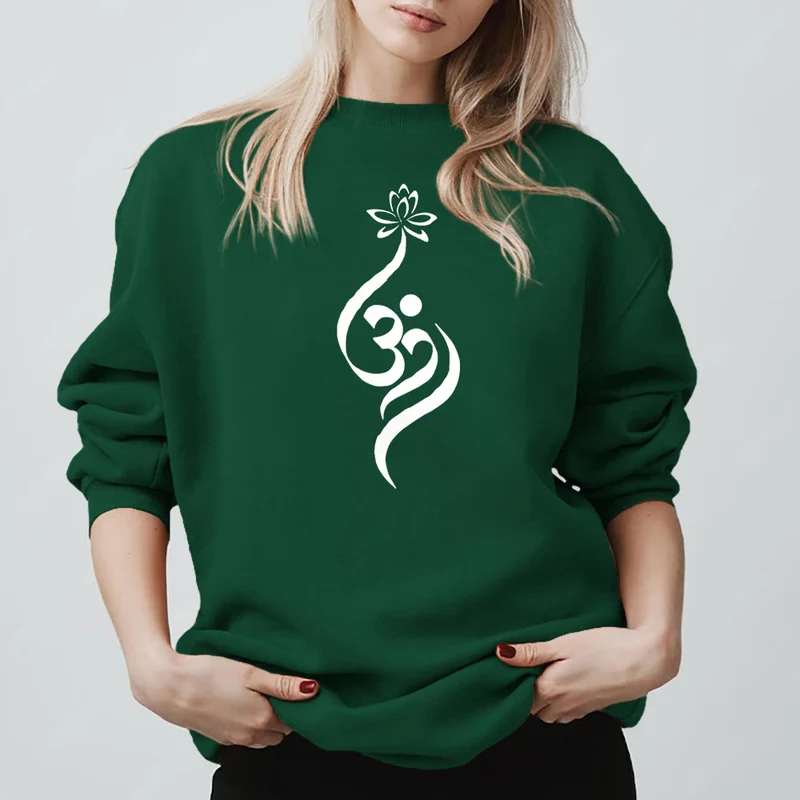 Olivenorma Leichtes Fleece-Sweatshirt mit OM-Symbol, Lotus-Meditation, spiritueller Inspiration