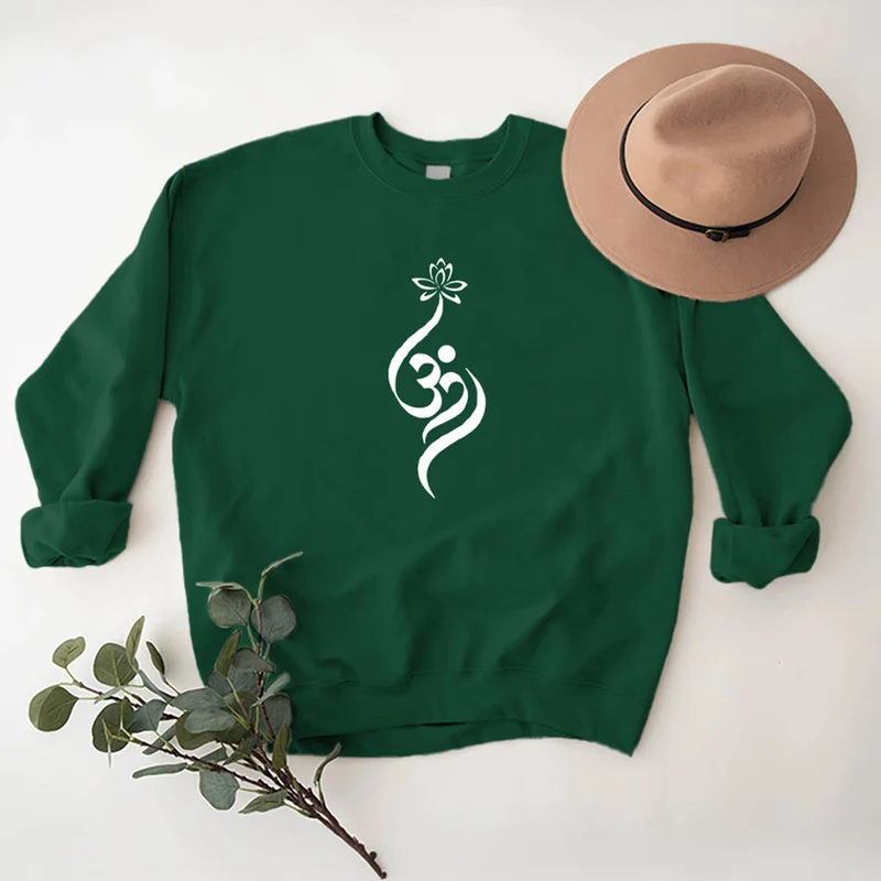 Olivenorma Leichtes Fleece-Sweatshirt mit OM-Symbol, Lotus-Meditation, spiritueller Inspiration
