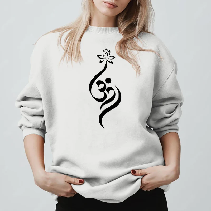 Olivenorma Leichtes Fleece-Sweatshirt mit OM-Symbol, Lotus-Meditation, spiritueller Inspiration