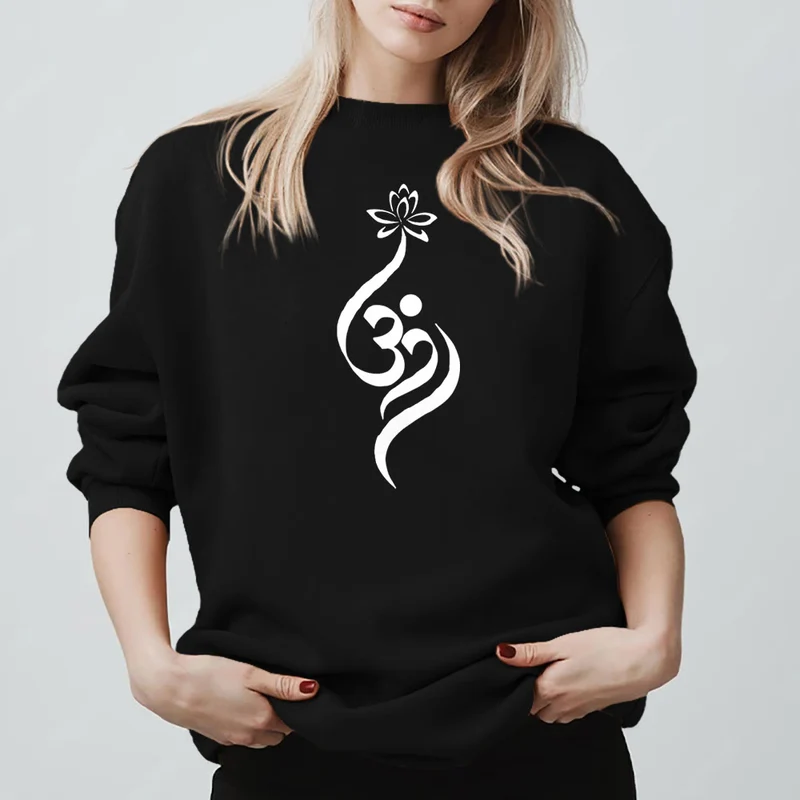 Olivenorma Leichtes Fleece-Sweatshirt mit OM-Symbol, Lotus-Meditation, spiritueller Inspiration