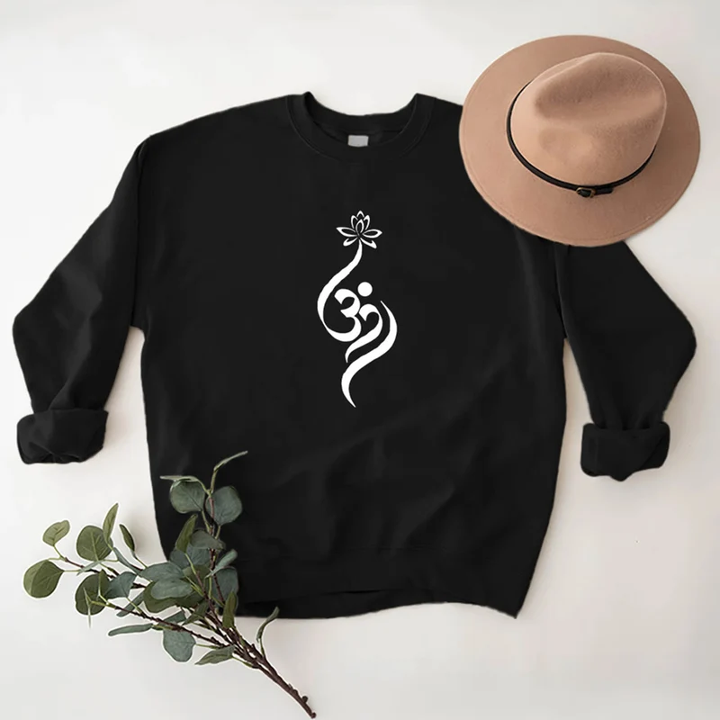 Olivenorma Leichtes Fleece-Sweatshirt mit OM-Symbol, Lotus-Meditation, spiritueller Inspiration