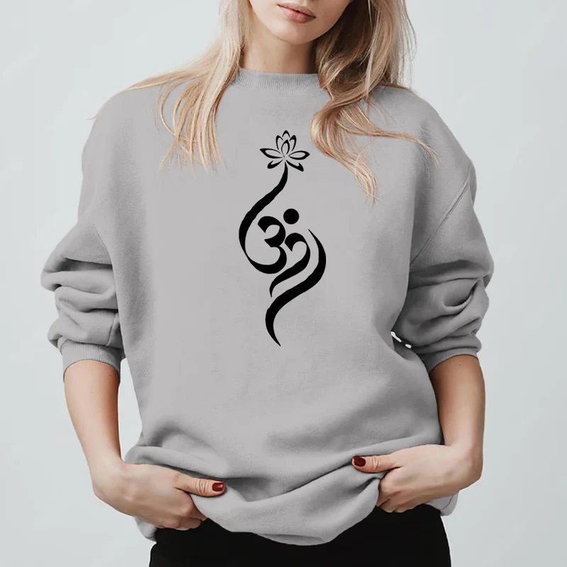 Olivenorma Leichtes Fleece-Sweatshirt mit OM-Symbol, Lotus-Meditation, spiritueller Inspiration