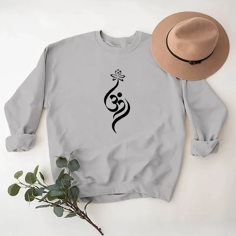 Olivenorma Leichtes Fleece-Sweatshirt mit OM-Symbol, Lotus-Meditation, spiritueller Inspiration
