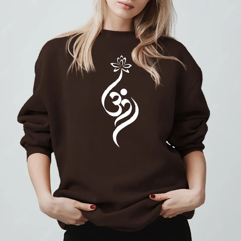 Olivenorma Leichtes Fleece-Sweatshirt mit OM-Symbol, Lotus-Meditation, spiritueller Inspiration
