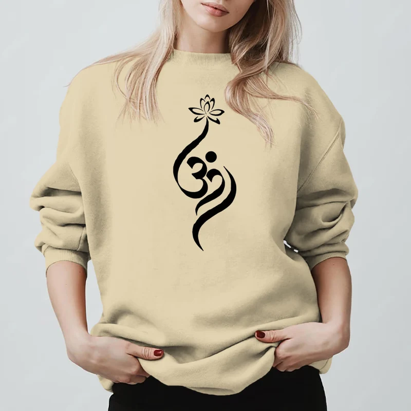 Olivenorma Leichtes Fleece-Sweatshirt mit OM-Symbol, Lotus-Meditation, spiritueller Inspiration