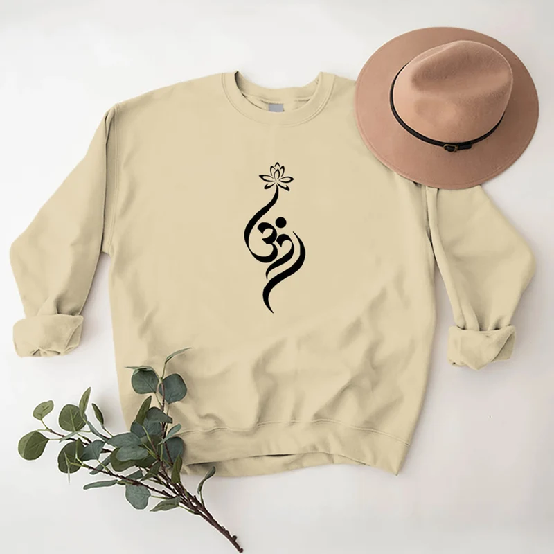 Olivenorma Leichtes Fleece-Sweatshirt mit OM-Symbol, Lotus-Meditation, spiritueller Inspiration