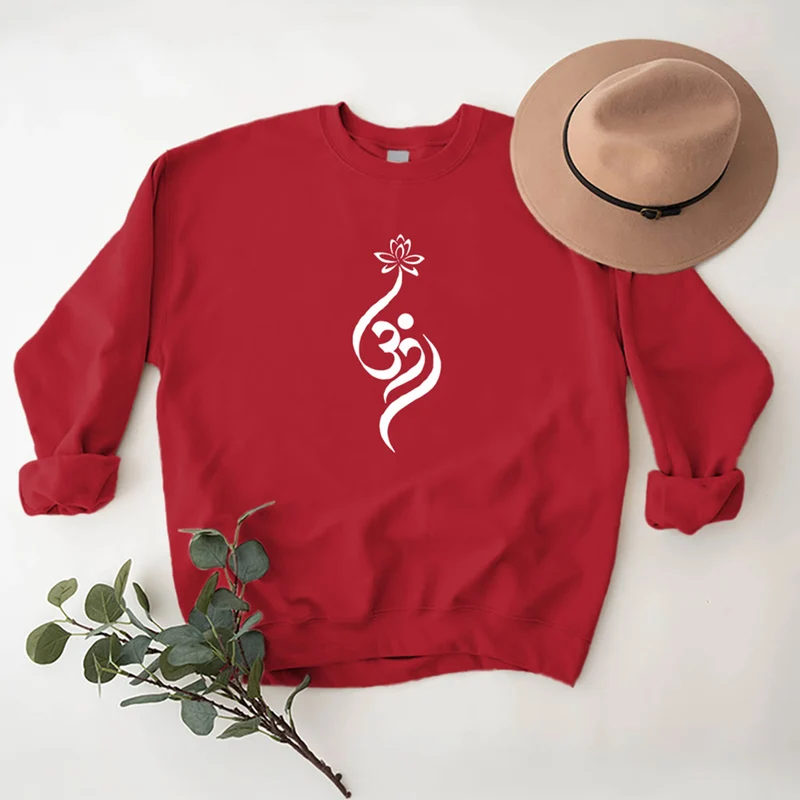 Olivenorma Leichtes Fleece-Sweatshirt mit OM-Symbol, Lotus-Meditation, spiritueller Inspiration