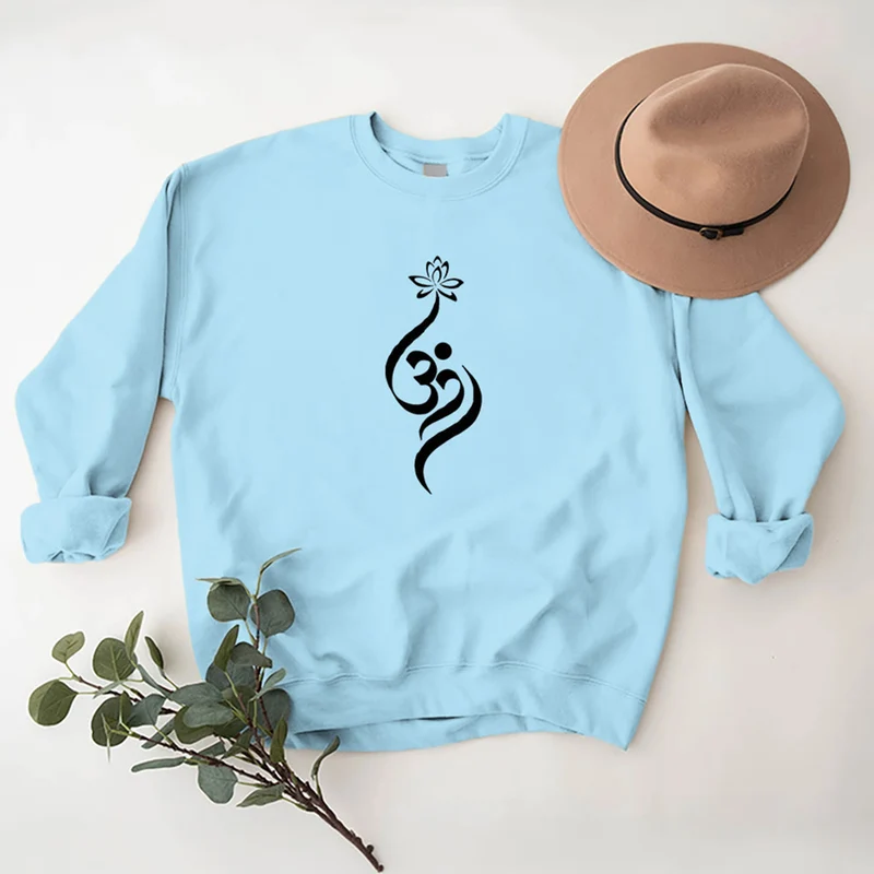 Olivenorma Leichtes Fleece-Sweatshirt mit OM-Symbol, Lotus-Meditation, spiritueller Inspiration