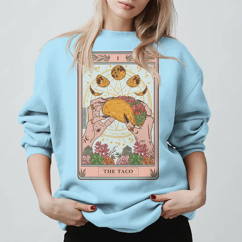 Olivenorma THE TACO – Lustiges Tarotkarten-Sweatshirt aus Fleece, lockeres Sweatshirt