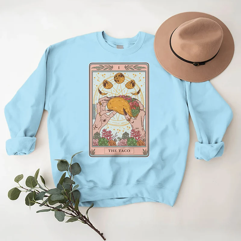 Olivenorma THE TACO – Lustiges Tarotkarten-Sweatshirt aus Fleece, lockeres Sweatshirt