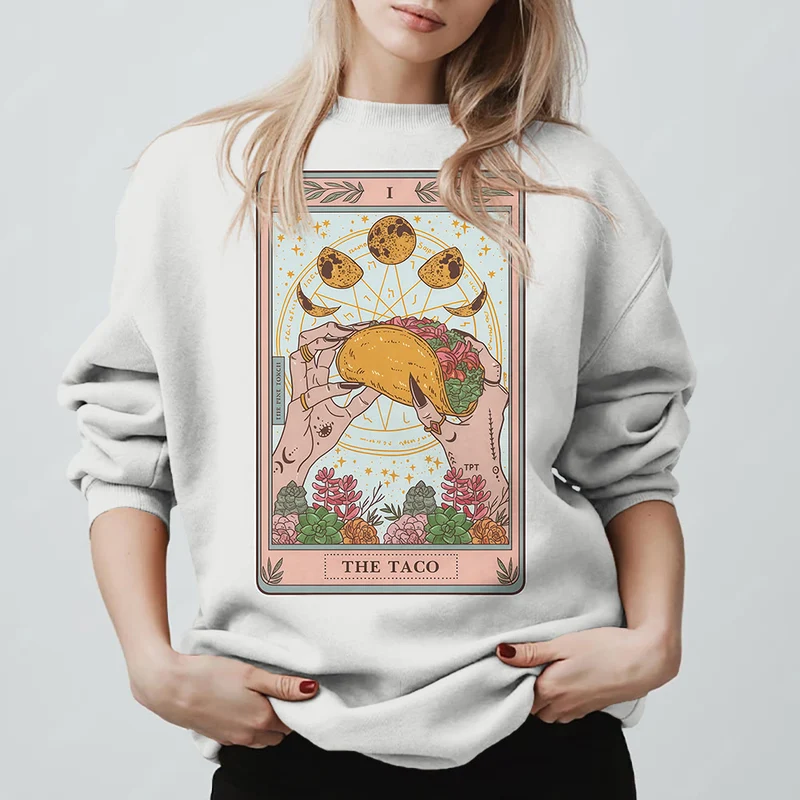 Olivenorma THE TACO – Lustiges Tarotkarten-Sweatshirt aus Fleece, lockeres Sweatshirt