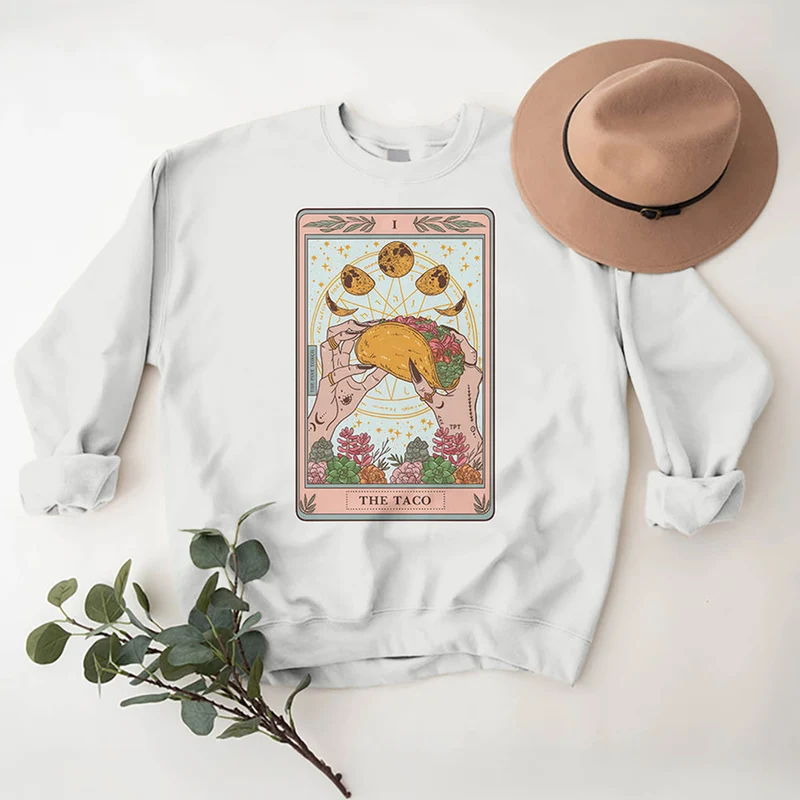 Olivenorma THE TACO – Lustiges Tarotkarten-Sweatshirt aus Fleece, lockeres Sweatshirt