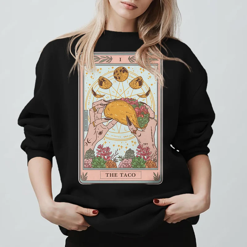 Olivenorma THE TACO – Lustiges Tarotkarten-Sweatshirt aus Fleece, lockeres Sweatshirt