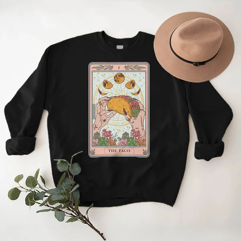 Olivenorma THE TACO – Lustiges Tarotkarten-Sweatshirt aus Fleece, lockeres Sweatshirt