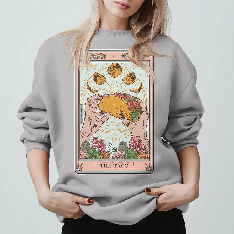Olivenorma THE TACO – Lustiges Tarotkarten-Sweatshirt aus Fleece, lockeres Sweatshirt